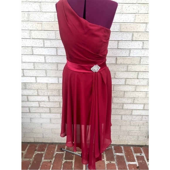 Christina Wu Red Cranberry Claret Dress One Shoulder Bridesmaid High-low Holiday - Picture 1 of 8